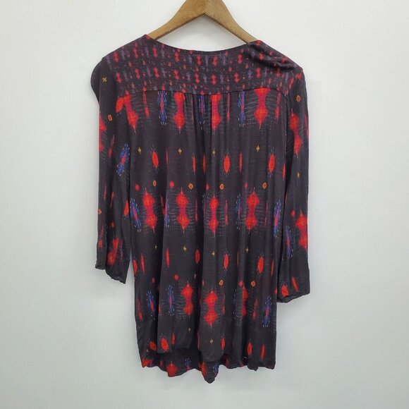Lucky Brand Womens Aztec Print Tunic Top Blouse Plus Size 1X 3/4 Sleeve Black - Picture 4 of 14